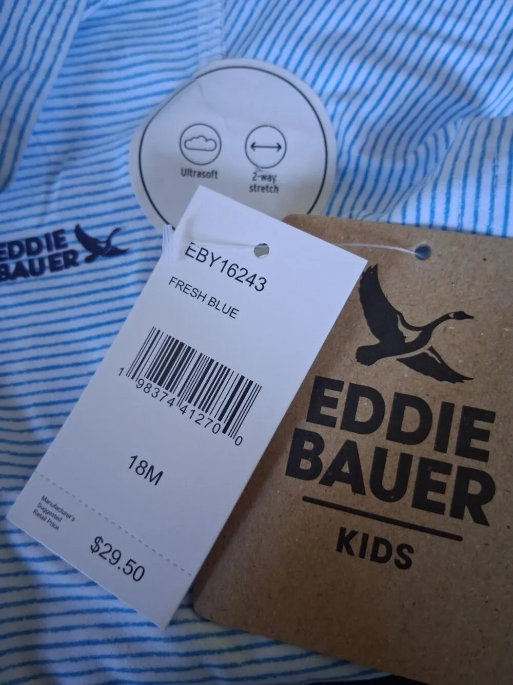 Eddie Bauer Baby Boys Blue Striped Polo Romper Size 18M